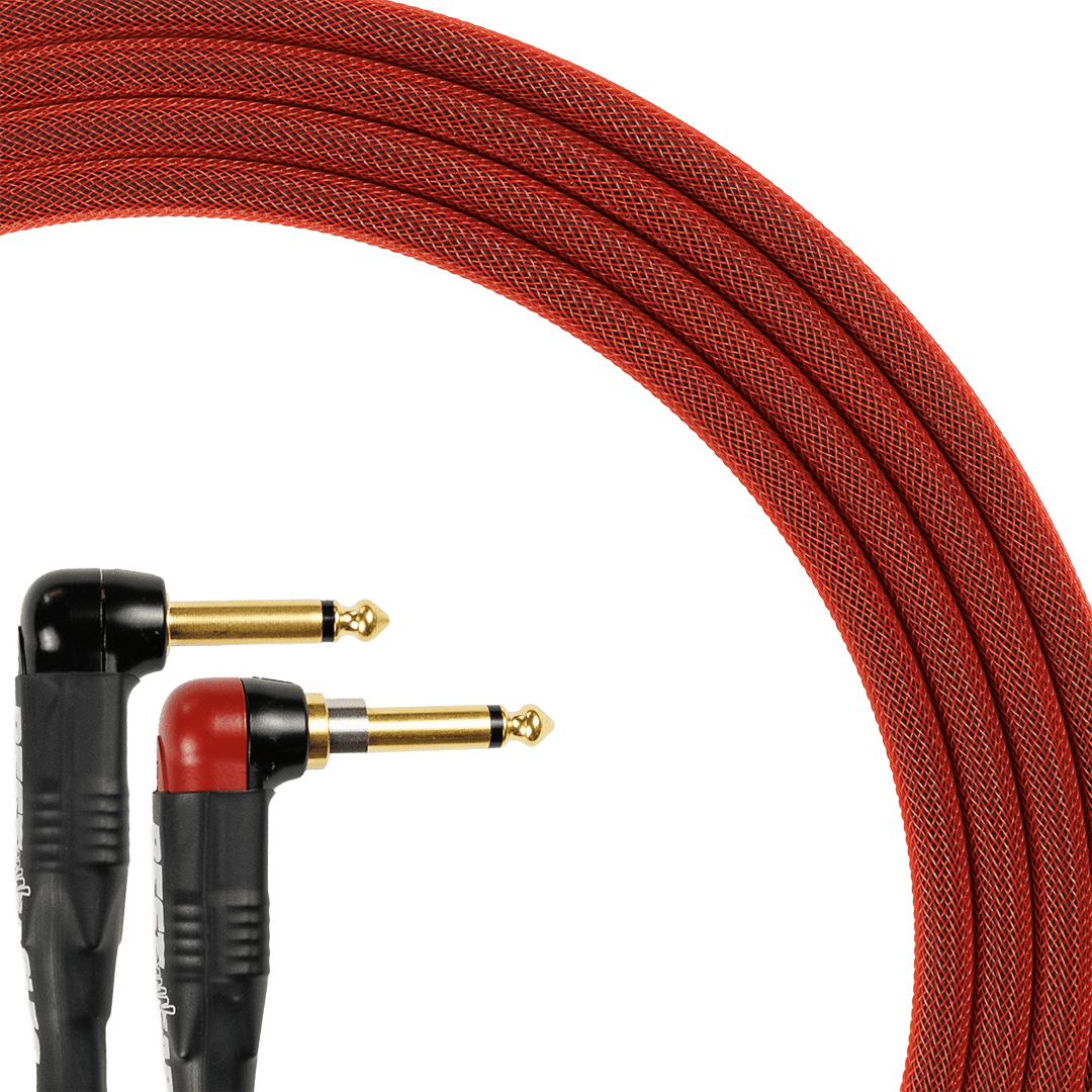 Best Damn Cable Co The Best Damn SILENT Cable with red braided shielding and right angle gold plated jacks