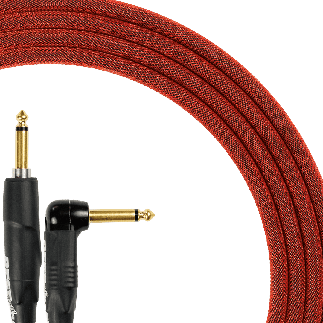 Best Damn Cable Co The Best Damn SILENT Cable with red braided exterior and gold plated straight and angled jacks