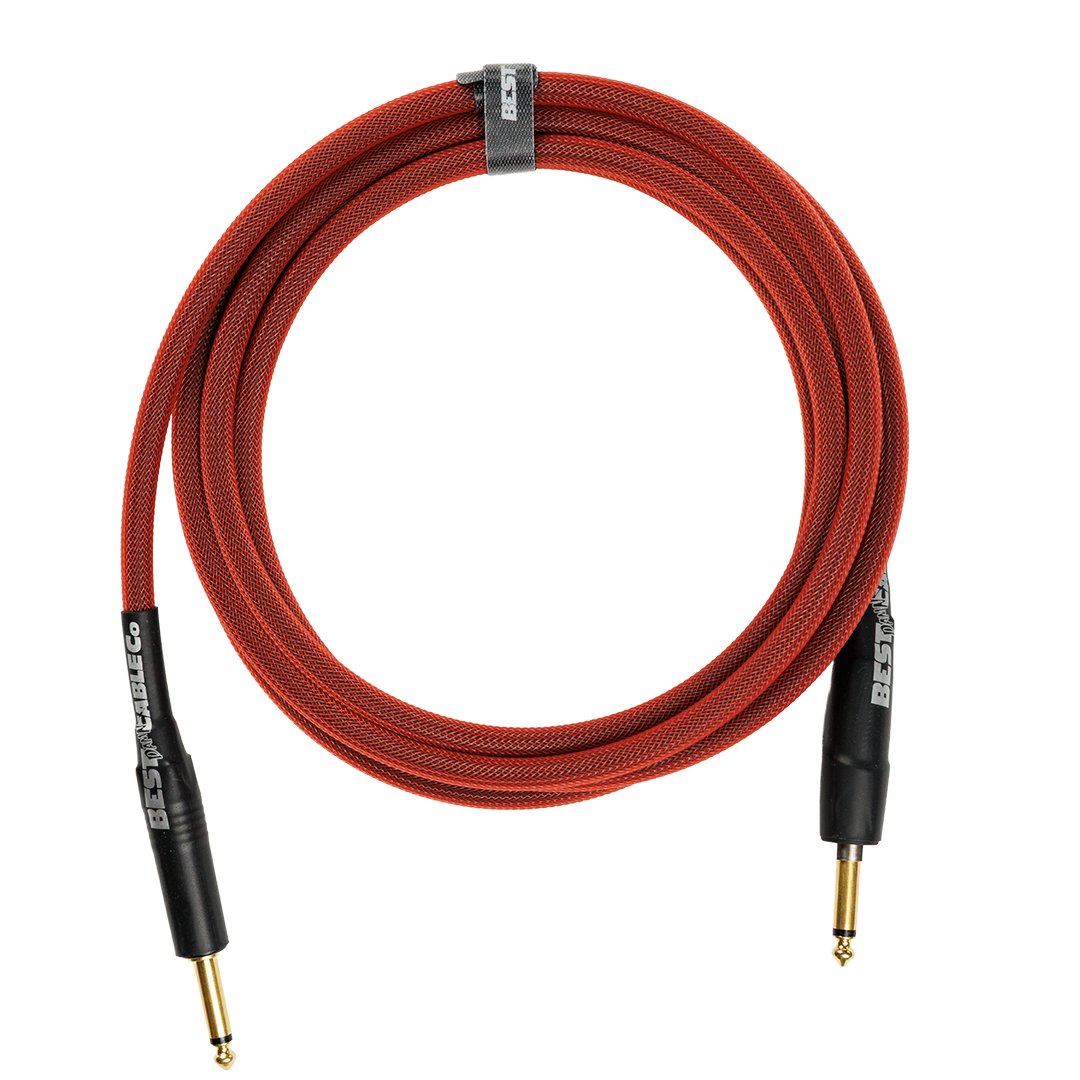 Best Damn Cable Co The Best Damn SILENT Cable in red coiled with gold jacks