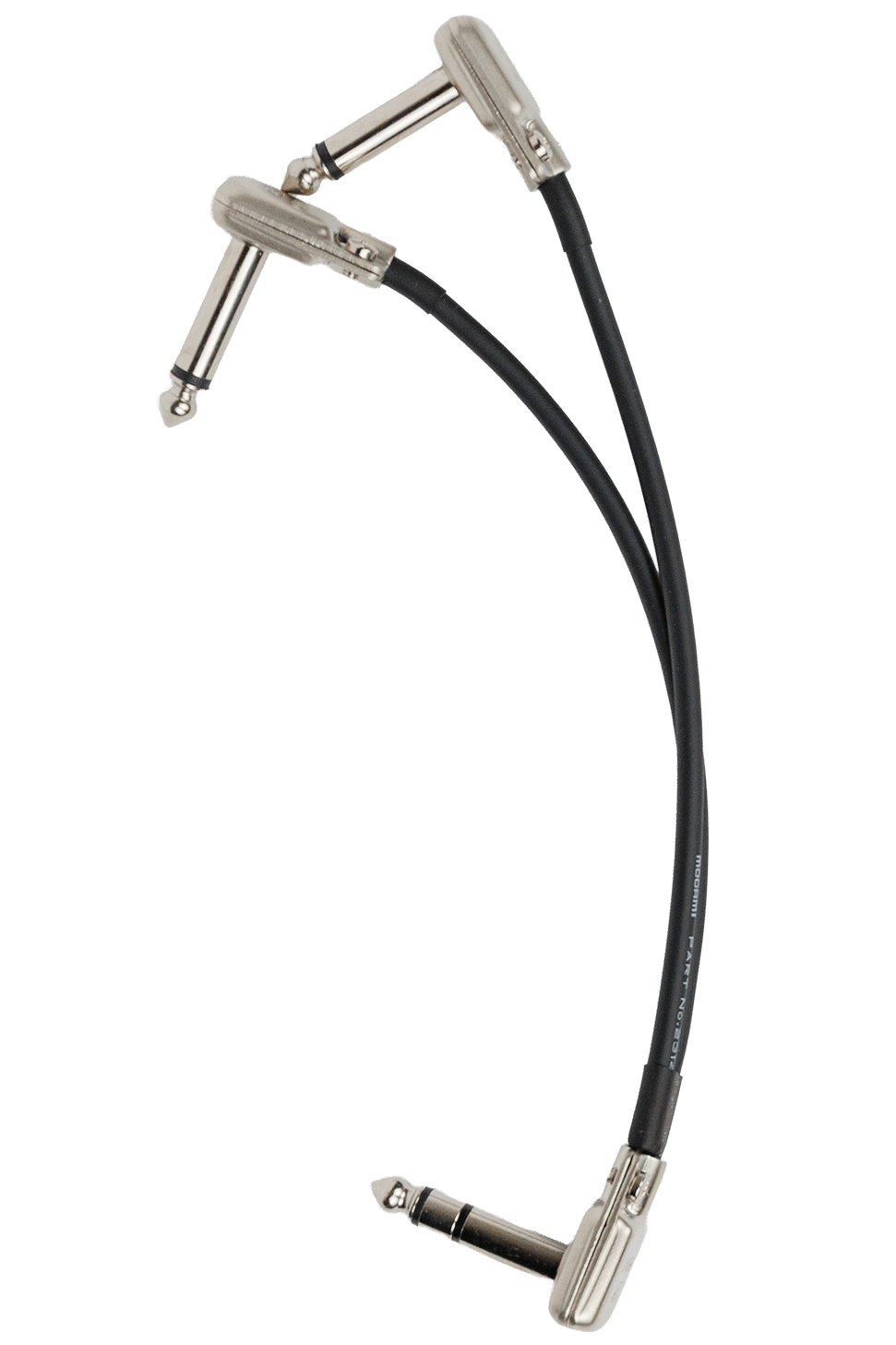Overhead profile of one TRS to Dual Mono patch cable, 6 inches in length
